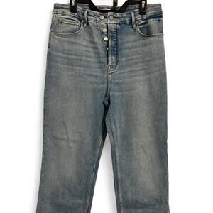 Good American high waisted button-up light wash straight leg denim jeans size 14